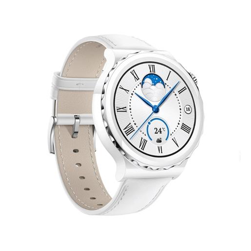 Huawei Wearable Watch GT 3 Pro 43MM Leather  Silver Bezel White Leather Starp